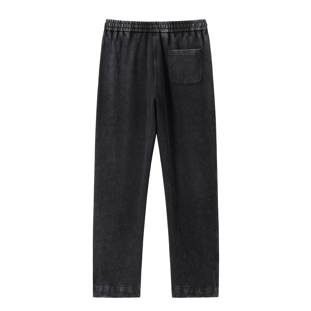 Men’s black vintage-wash relaxed-fit sweatpants, back view